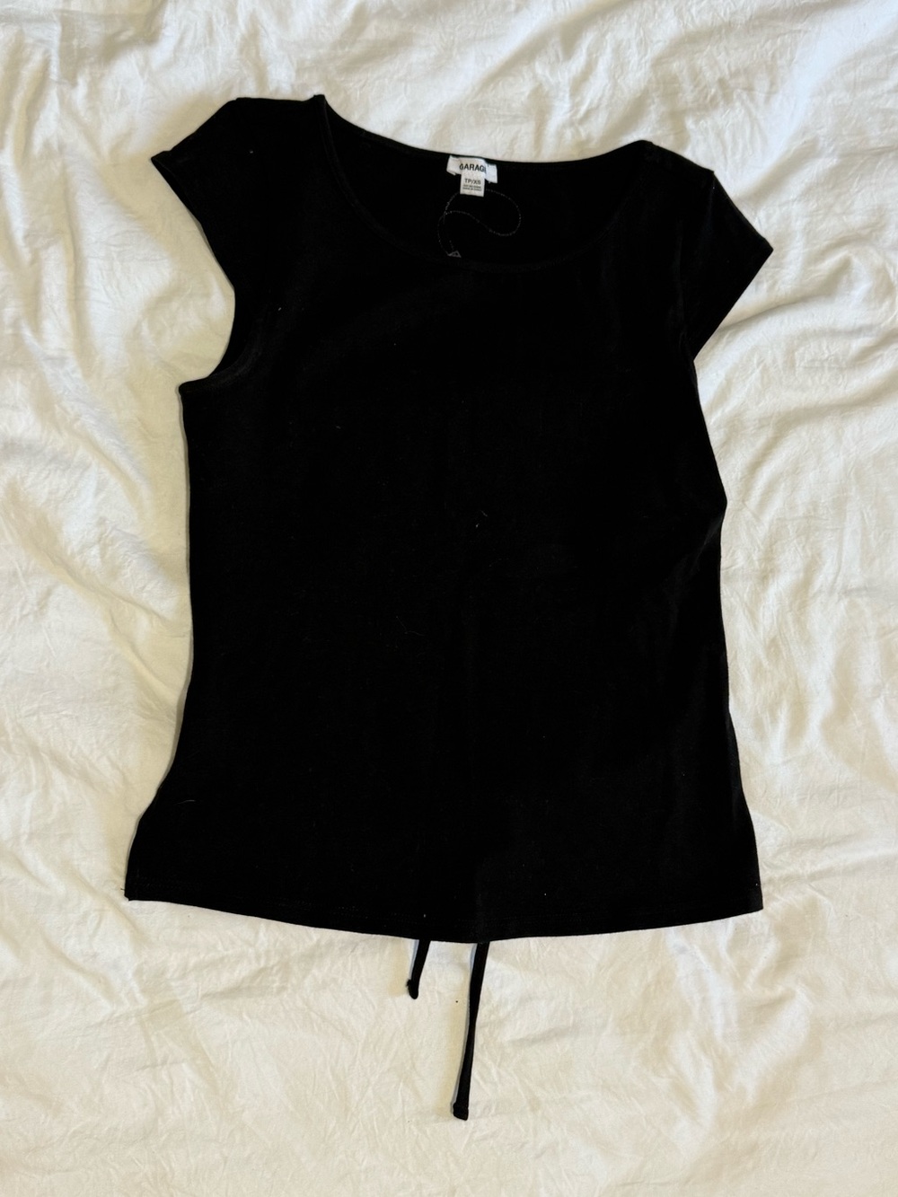Babaton Black Cap Sleeve Open Back Drawstring Tee